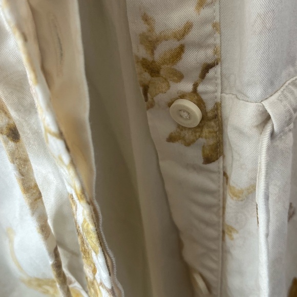 Artsy Teacher Full Button Down Shirt Dress Gold Roses on Cream Long Women’s L - Picture 13 of 16